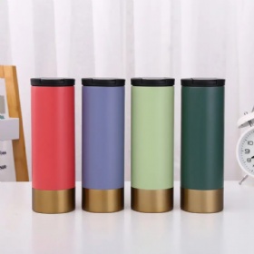 New Custom Insulated Vacuum Tumbler with Flip Top Lid Straight Travel Cup Gold Bottom Outdoor