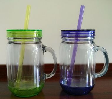 color mason jar Plastic Mug with straw