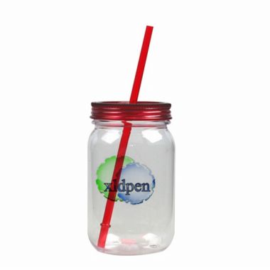 Plastic single wall mason jar  mug with straw