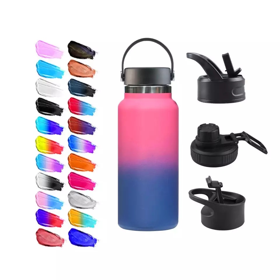 Customized multi size 32oz 40oz 64oz stainless steel double wall insulated vacuum flask sport gym water bottle with custom logo