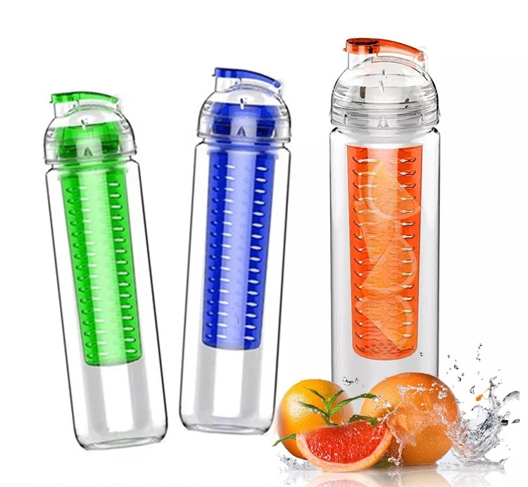 800ml 27oz Multiple Colors Durable BPA Free Tritan Plastic Fruit Infusing Water Bottles