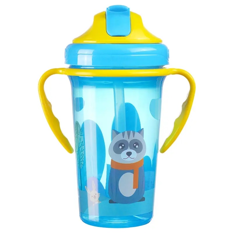 400ML Cute Baby Feeding Cup with Straw BPA Free Portable Feeding Bottle Leak Proof with Handle Kids Training Baby Sippy