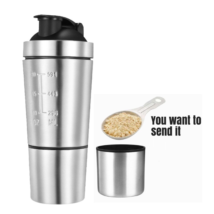 650ml single wall stainless steel protein shaker bottle with Protein Storage