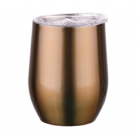 Watersy 12oz Double Wall Insulated Stainless Steel Powder Coating Egg shape Wine Glass Tumbler Coffee Cups With Sliding Lid