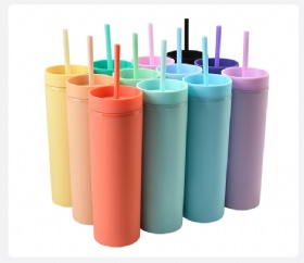 2022 new hot sales double wall plastic 16oz SKINNY tumbler with staw