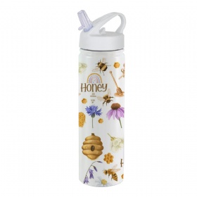 Customized Full Wrap Colors Printing Promotion 750ml Single Wall Stainless Steel Sport Water Bottle with Flip Straw Lids