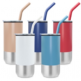17oz 500Ml Double Wall Insulated Straight Skinny Stainless Steel Insulated Kids Tumbler With Silicone Straw
