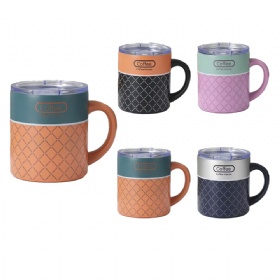 BORGE Custom Logo Travel Portable 11oz/330ml Stainless Steel Insulated Striped Coffee Tumbler Car Cup Mug With Handle