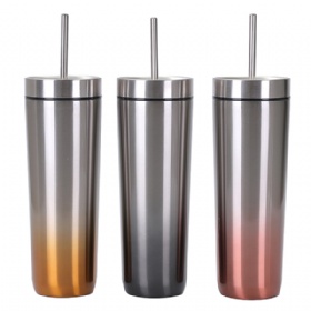 750ml Logo Customize Tumbler Cup With Straw 304 Stainless Steel Coffee Mug Gradient Color Car Cup