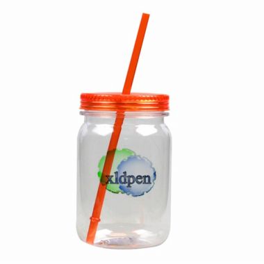 Plastic single wall mason jar  mug with straw